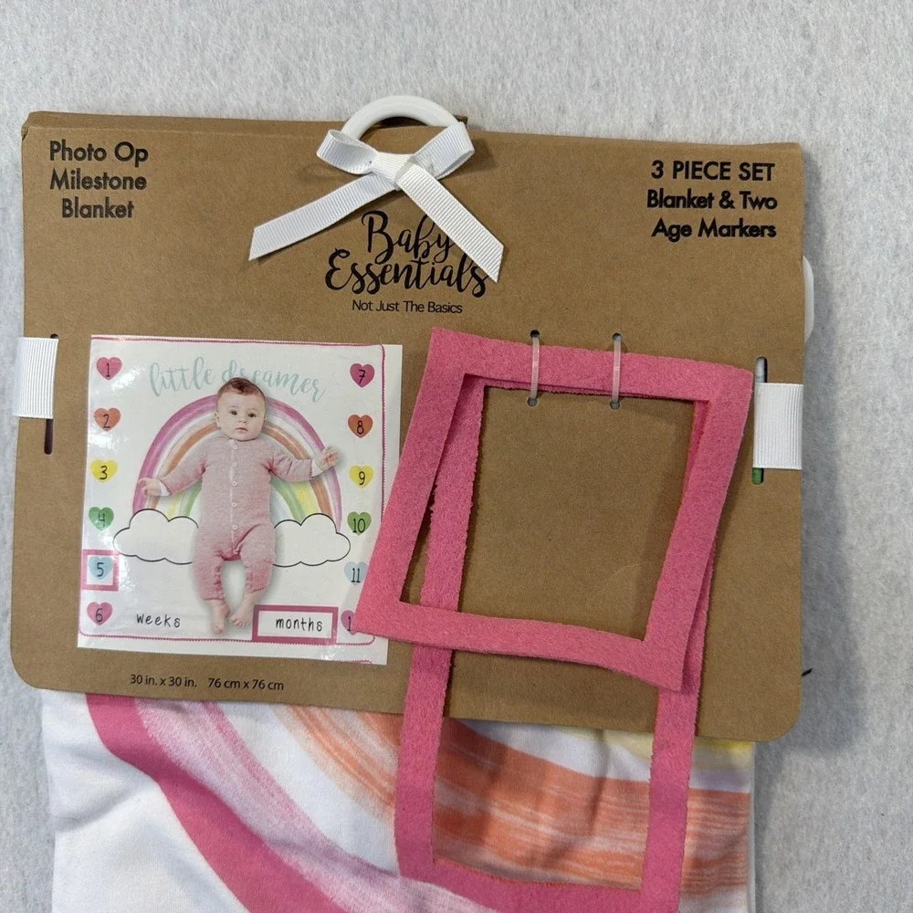 Baby Essentials Pink Blanket Photo Op Milestone &‎ 2 Markers NWT